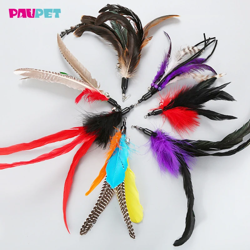 Набор игрушек с выдвижными перьями для кошек, интерактивные игрушки для кошек, палочка с 2 рейками и 9 насадками, червь, птичьи перья, игрушка для кошек