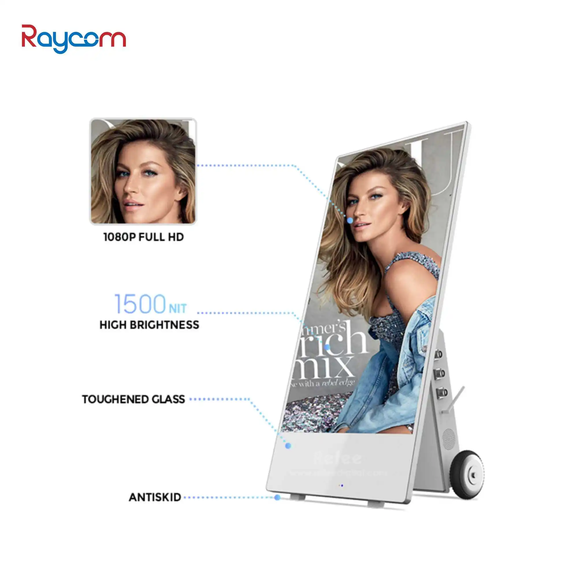 Raycom 1080p Full HD Waterproof Outdoor LED Display Signage Digital LCD Poster Battery Retail Stores Shopping Malls OEM SDK