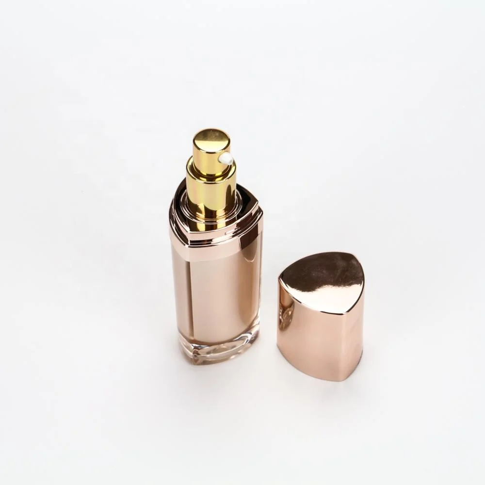 China Supplier 30ml Rose Gold Triangle Shape Lotion Cosmetic Packaging Pump Airless Bottle