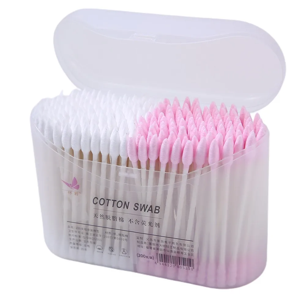 
200pcs/box high-end envelope box with double-end cotton swabs Anti-slip rod design 