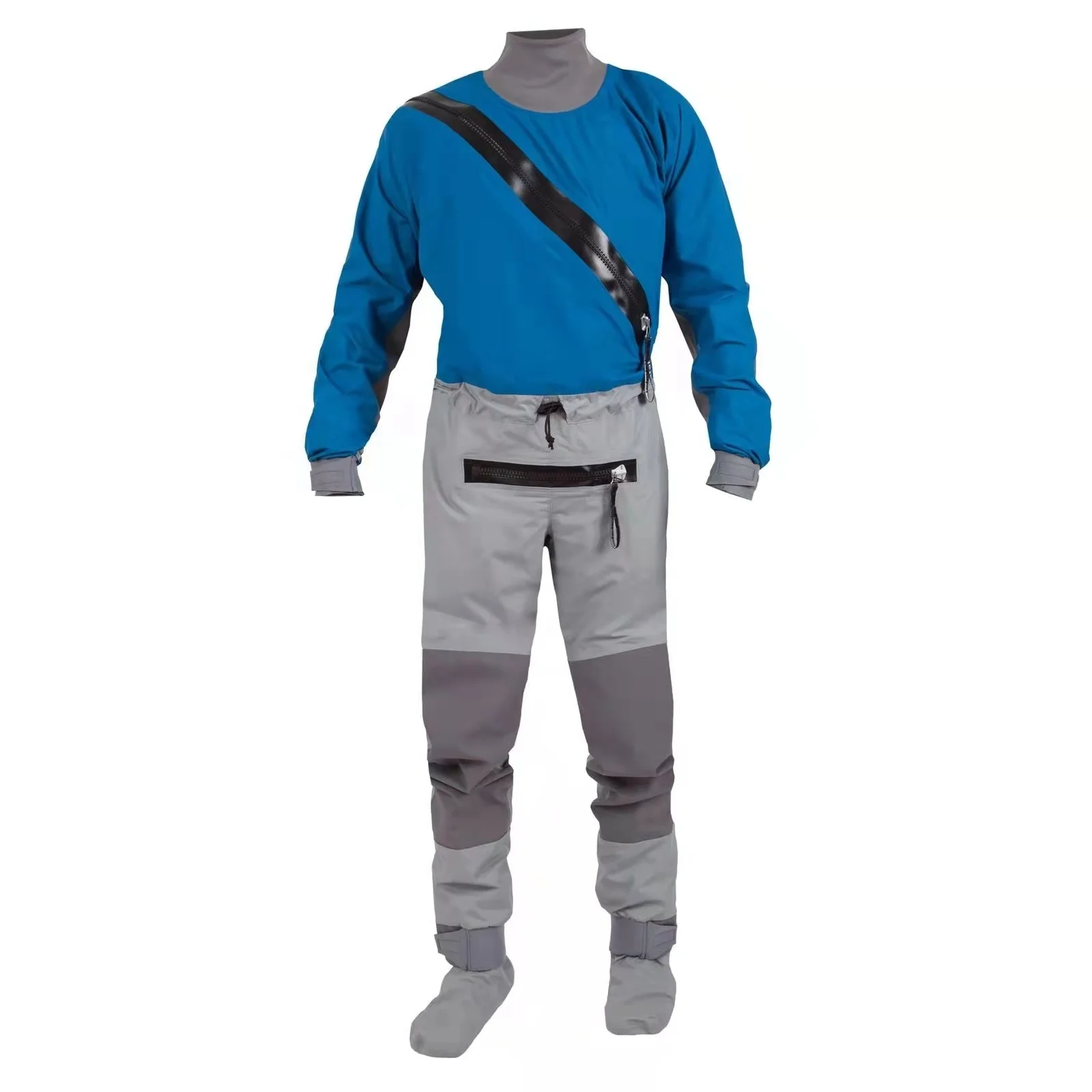 Men Latex Neck Front Zip Dry Suit Kayaking Paddling Rafting Suits Waterproof Breathable Drysuit