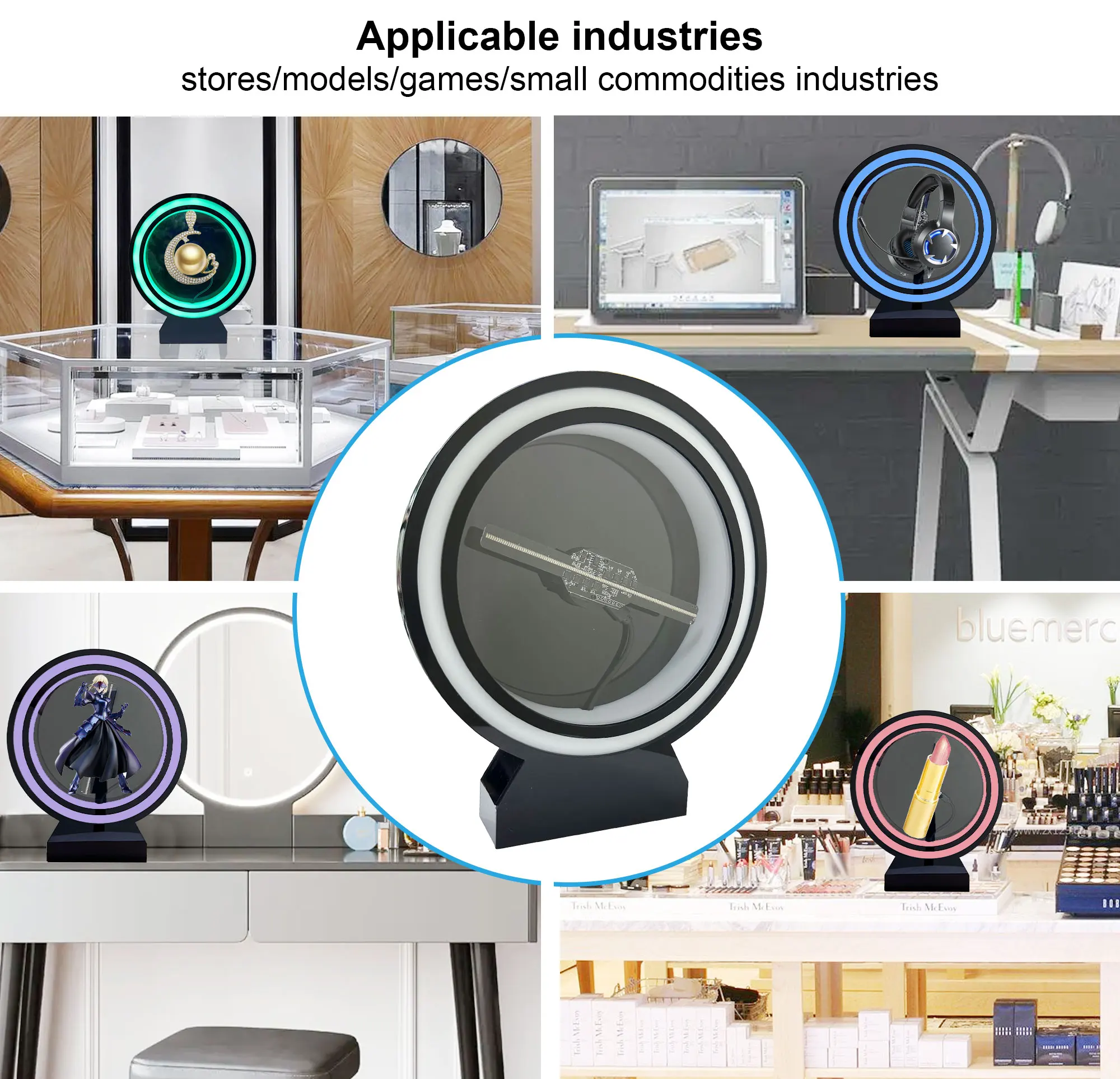 New Arrival Hologram Fan 3D Fan Projector With Round Cover Rgb Light Bar Portable Led 3D Hologram Display Holographic Fan