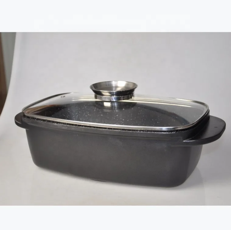 Die-casting non stick baking fish grill pan with glass lid