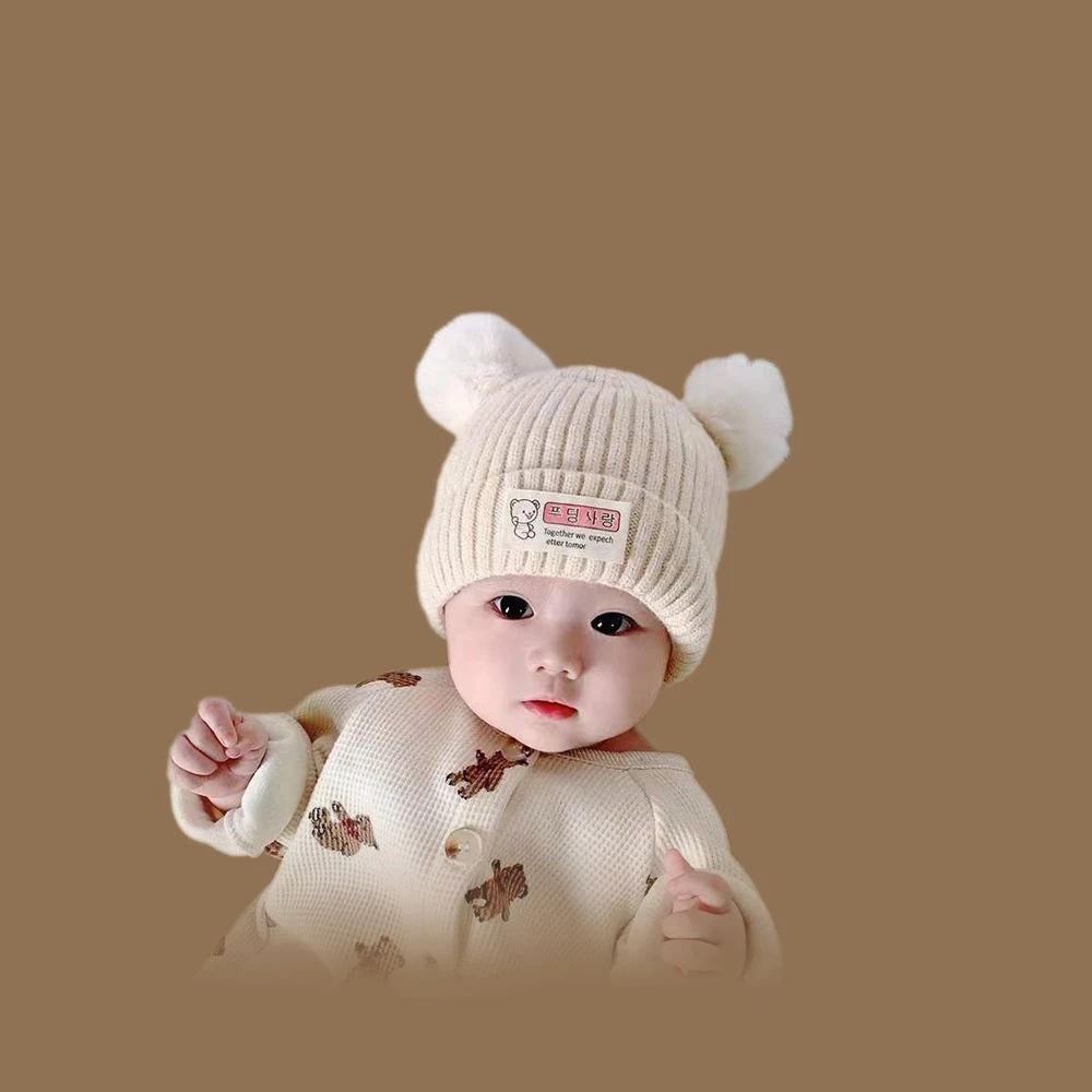 Bear Baby Bonnet Hats Knitted Warm Ears Earflaps Infant Accessories Kids Beanie Cap