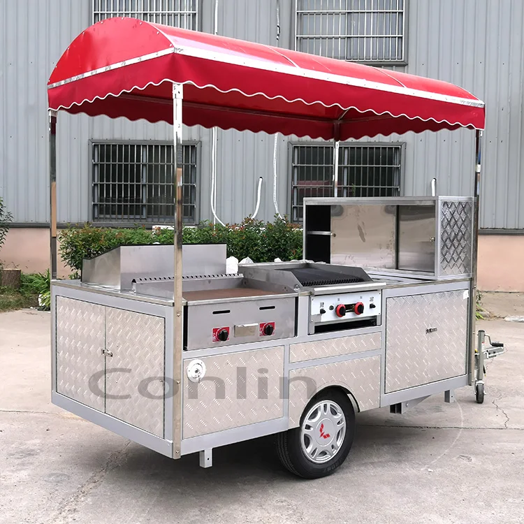 Mobile Shop Street Vendor Hot Dog Cart Hot Dog Stand Grocery Store Cart For Frying Empanadas For Sale
