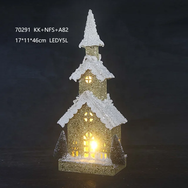 mini led wooden Christmas house village with lights decor for holiday home decoration