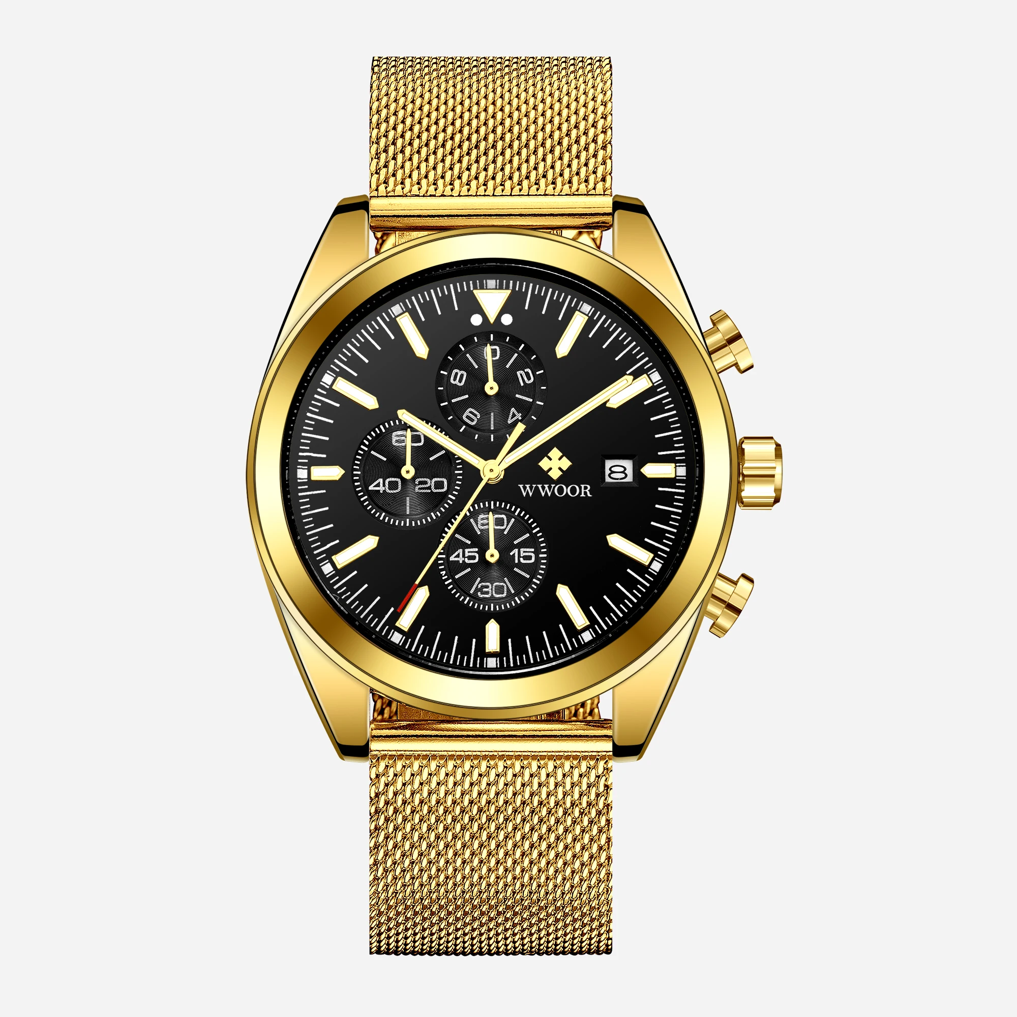 
WWOOR 8838 Chronograph Watch Men Quartz Wristwatch Blue Sports Leather Watches 