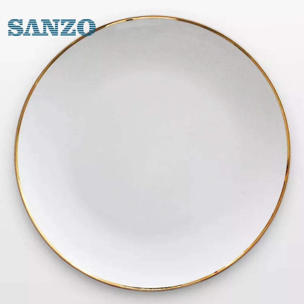 Fine Gold Rim White Ceramic Dish Porcelain Bone China Dinnerware Plates Set