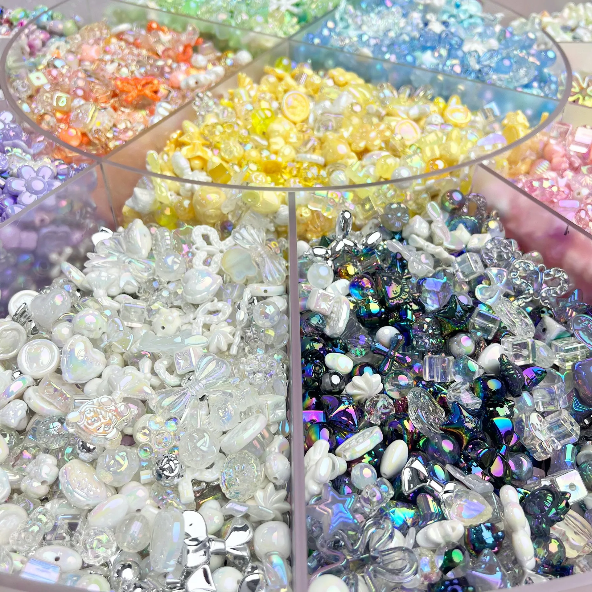 Mix Styles Colorful Shiny UV Plated Transparent Bow Tie Bear Flower Heart Square Shape Acrylic Beads For DIY Crafts Accessories