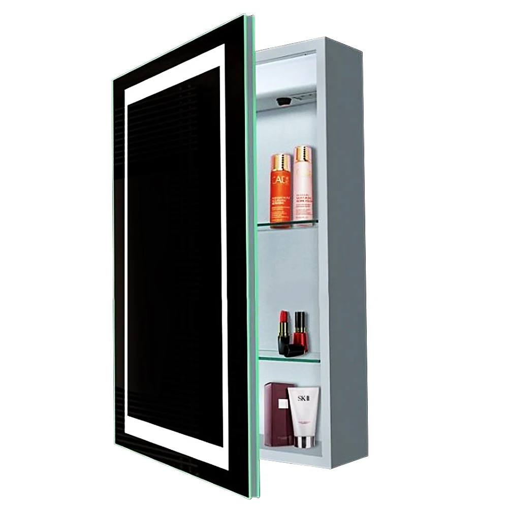 Bathroom Cabinet,LED illuminated one double sided mirror cabinet with shaver socket