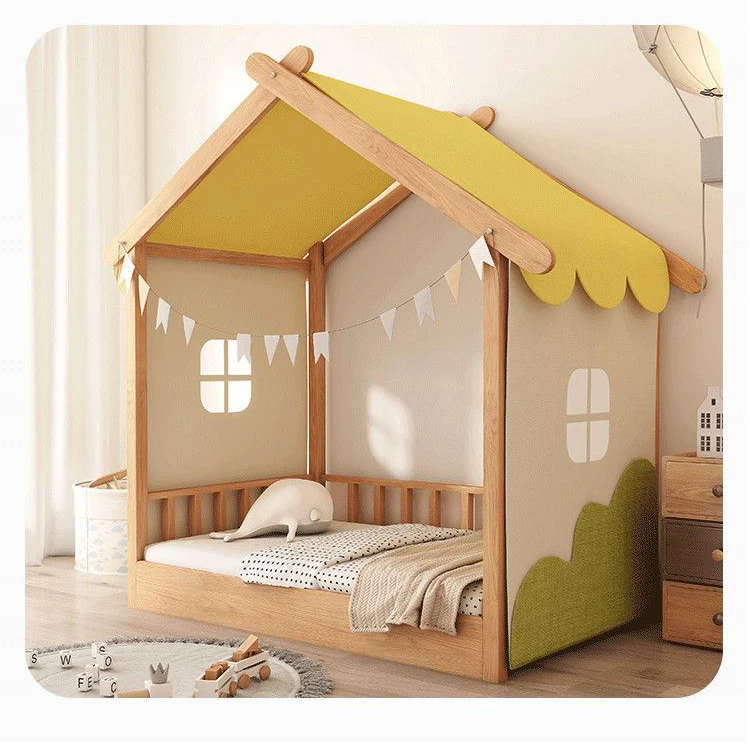 Hot Selling Modern Portable Wood Color Baby Cribs Kids House Wooden Baby Cot Bed
