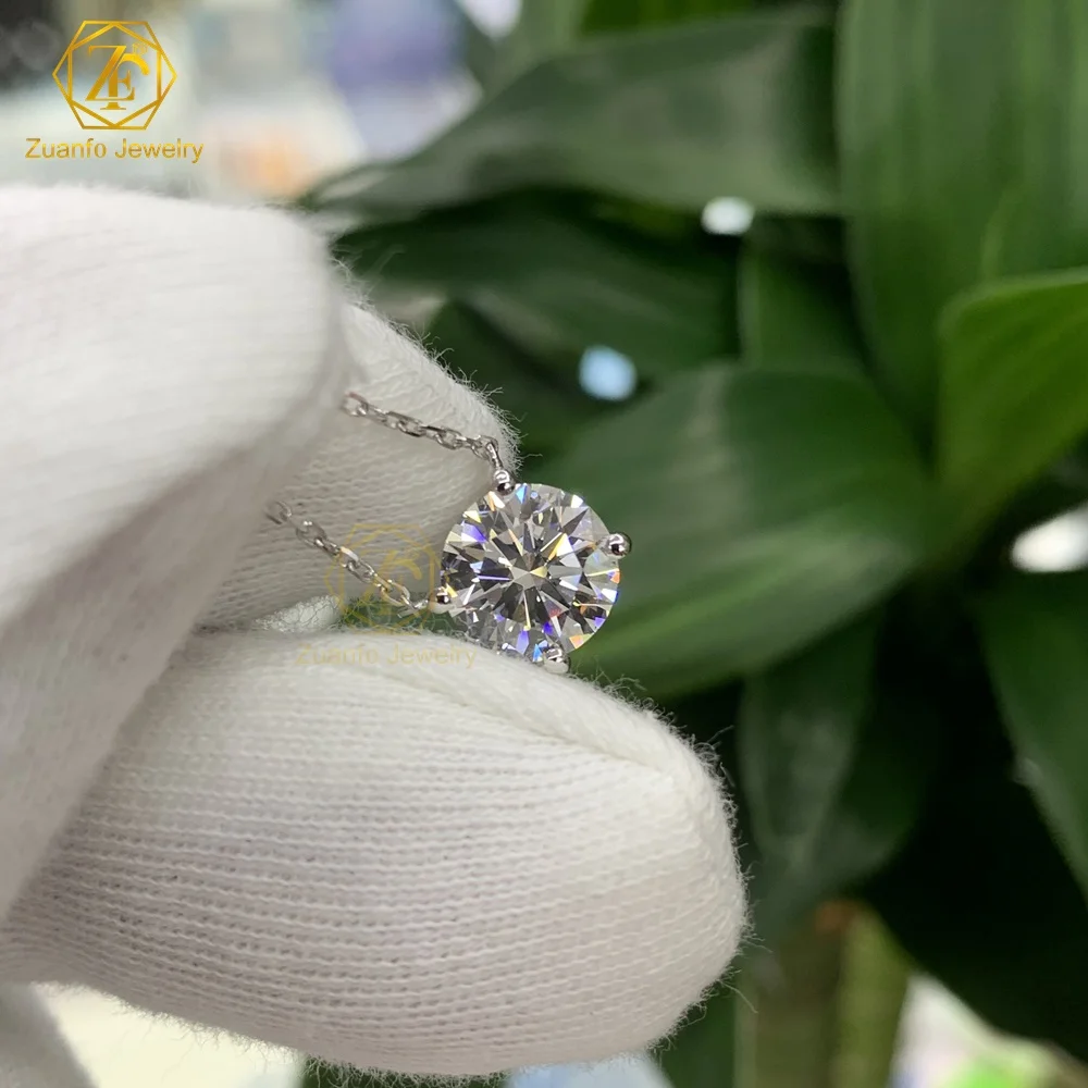 Fine Jewelry 14K 18K White Gold 0.5CT 1CT 2CT Lab Grown Diamond Necklace Jewelry Round DVS1 Lab Diamond Solitaire Necklace