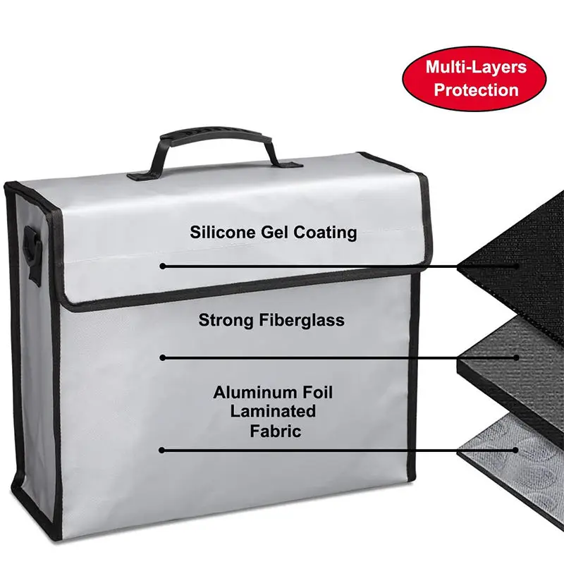 YIHUAXING New 100% Fireproof Fiberglass File Storage Document Bag Money Safe with Zipper Closure for School Use
