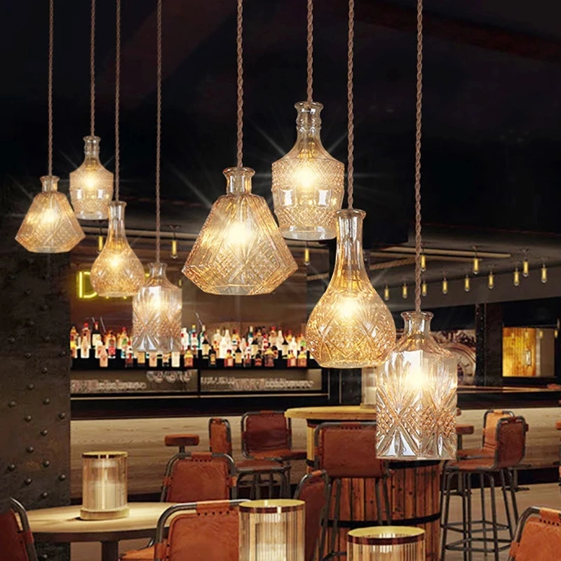 Creative Retro Glass Wine Bottle Pendant light For Bar Living Room Bedroom Dining