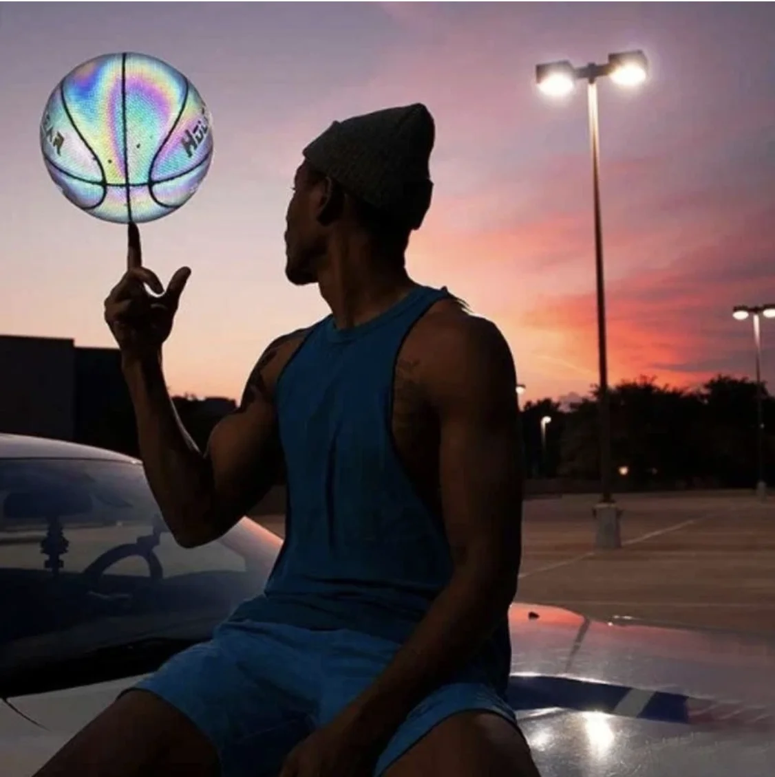 Holographic Flash Glowing Reflective Basketball No. 7 Fluorescent Luminous No. 7 Adult Basketball