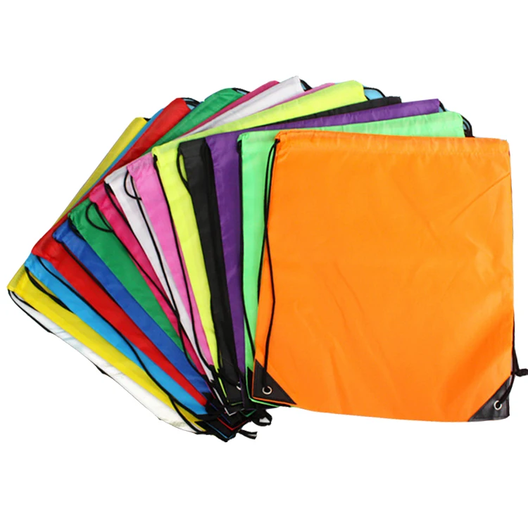 Promotional Stock Low MOQ Dust Proof 210D 420D Polyester Drawstring Bag Cheap Nylon drawstring backpack bag for gym