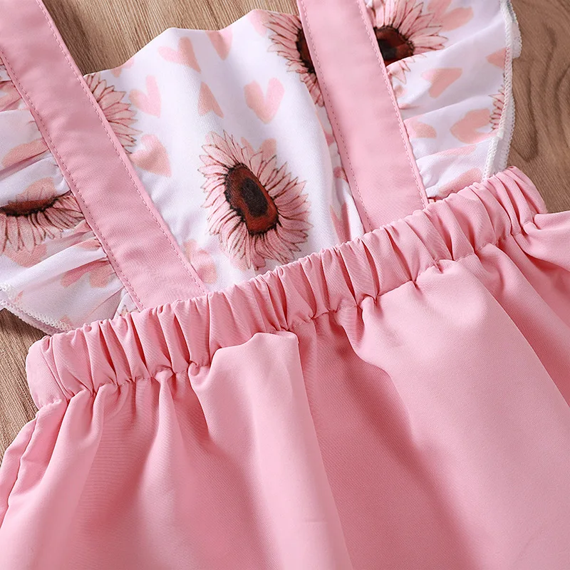 
Sunflower Trumpet Sleeve Baby Girl Flower Dress Modern Summer Baby Dress 