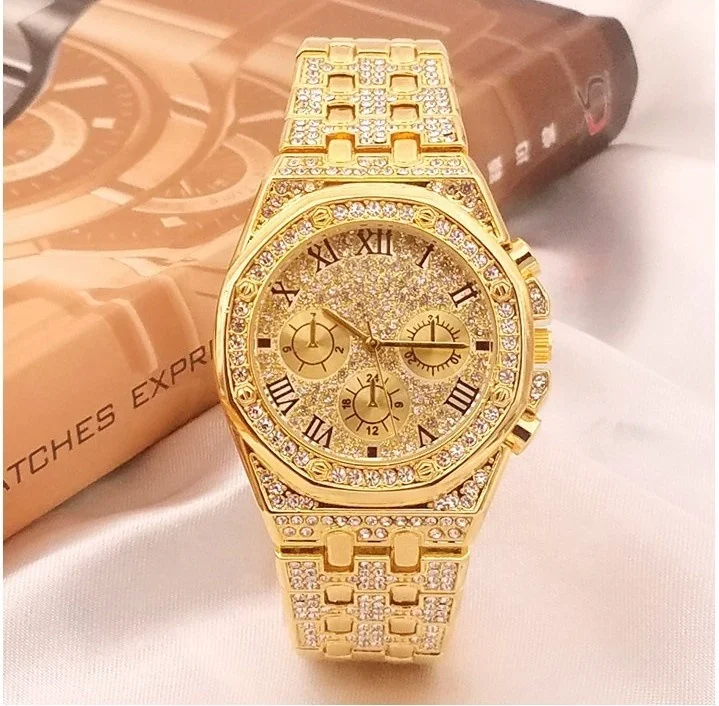  Высокого качества Трендовое в стиле «хип-хоп» Bling часы класса люкс на заказ кварцевые золотые с бриллиантами для мужчин Reloj De
