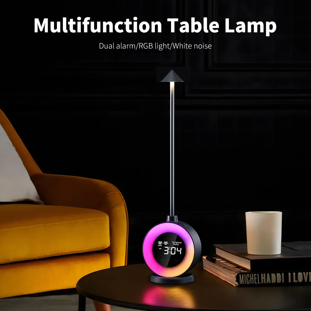Dual alarm clock wake up light natural sound  adjustment touch dimming timer night light portable bedside led mood table lamp