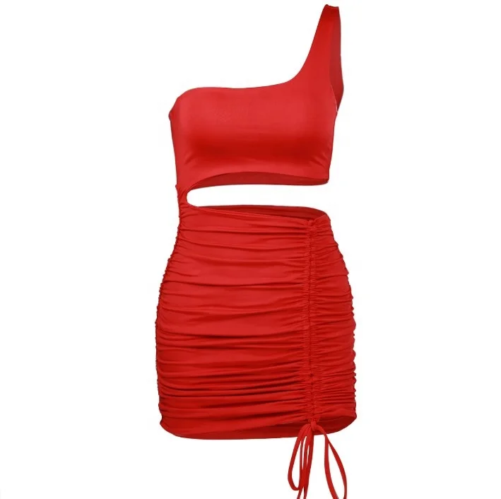 club outfits for women sexy vestidos bandage dress casual dresses wear 2021 one shoulder wrap ruched cut out halter dress
