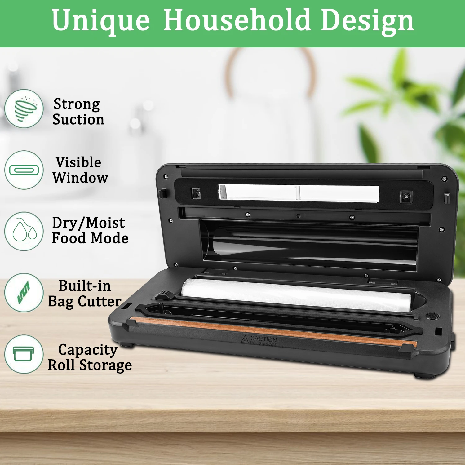 Portable Electric Vacuum Packing Machine with Built-in Cutter Plastic Electric Food Storage