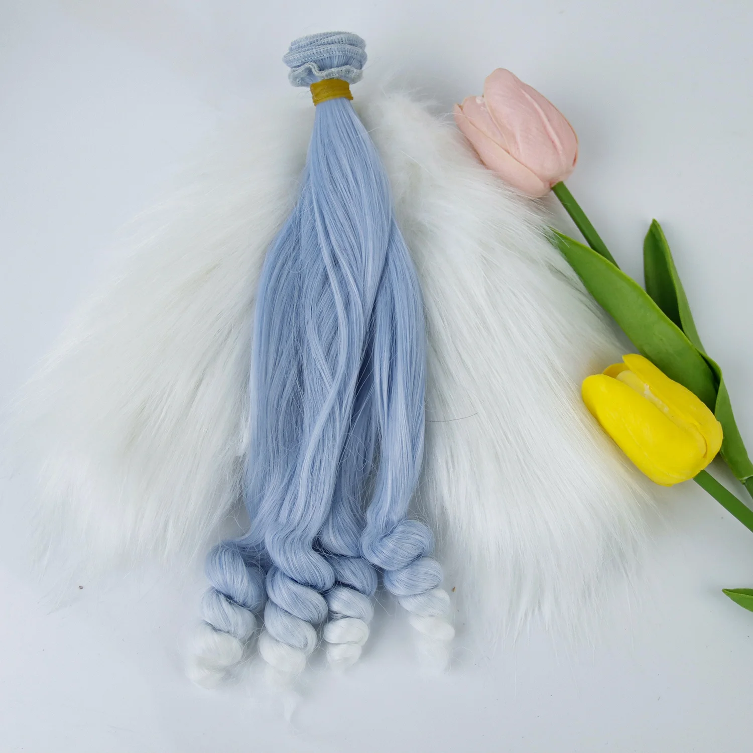 Handmade diy doll accessories long curly 25cm doll hair weft high temperature fiber doll hair extension