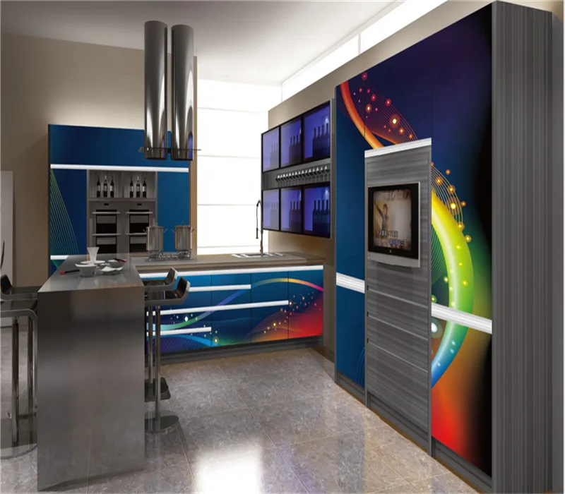 Bomei New Design 3D Fiberglass Kitchen Cabinets With Laminate Kitchen Cupboards