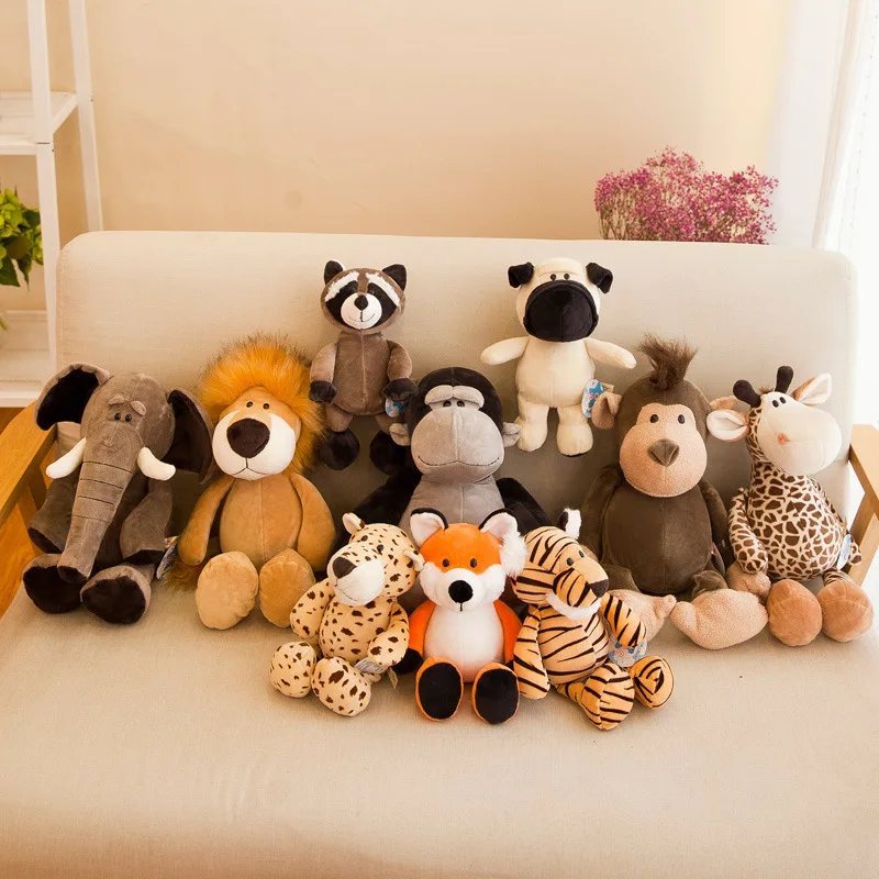 Wholesale Factory Custom Jungle Tiger Forest Animal Toys Soft Stuffed Fox Raccoon Giraffe Elephant Plush Toy