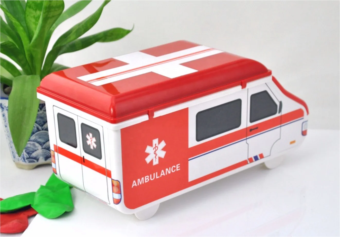 Cartoon ambulance car beauty design medical emergency kit  first aid kit travel set