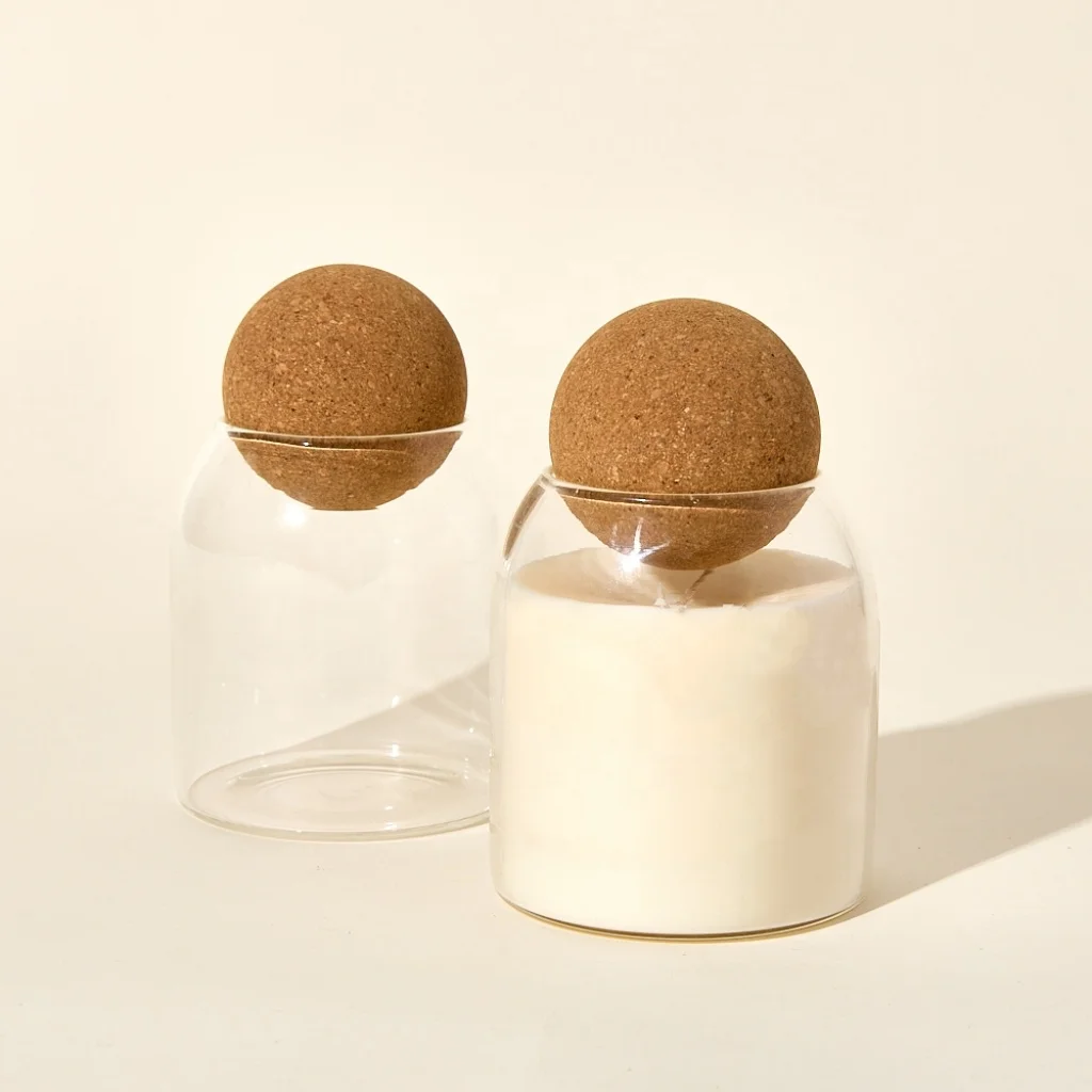 500ml Handmade Glass Candle Jar Empty  Heat Resistant Glass Vessels Candle Jars With Round Wooden Cork Ball Lids for Candles