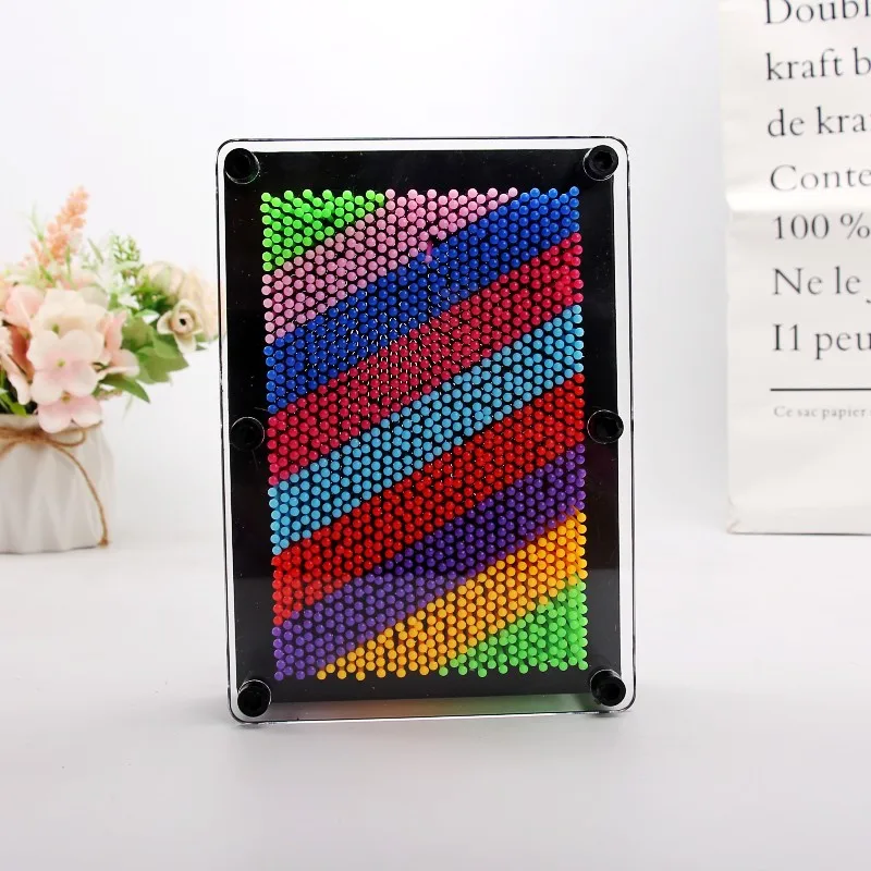 Rainbow color 3D pin art sculpture board creative hand mold handprint needle toy gift home office decoration frame pin art board