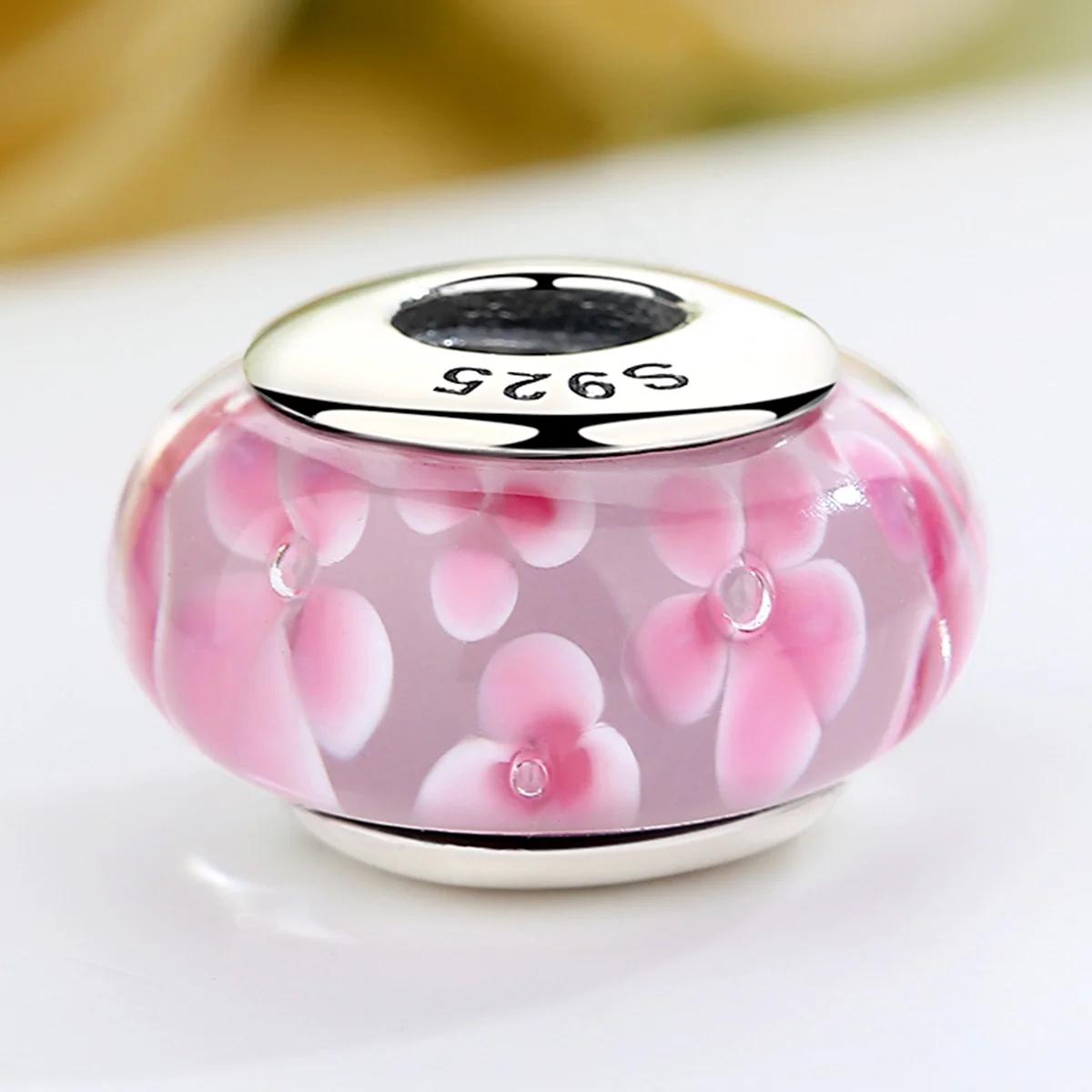 925 Sterling Silver Lovely Pink Flower European Murano Glass Beads Charms for DIY Bracelets Christmas DEAL SCZ008
