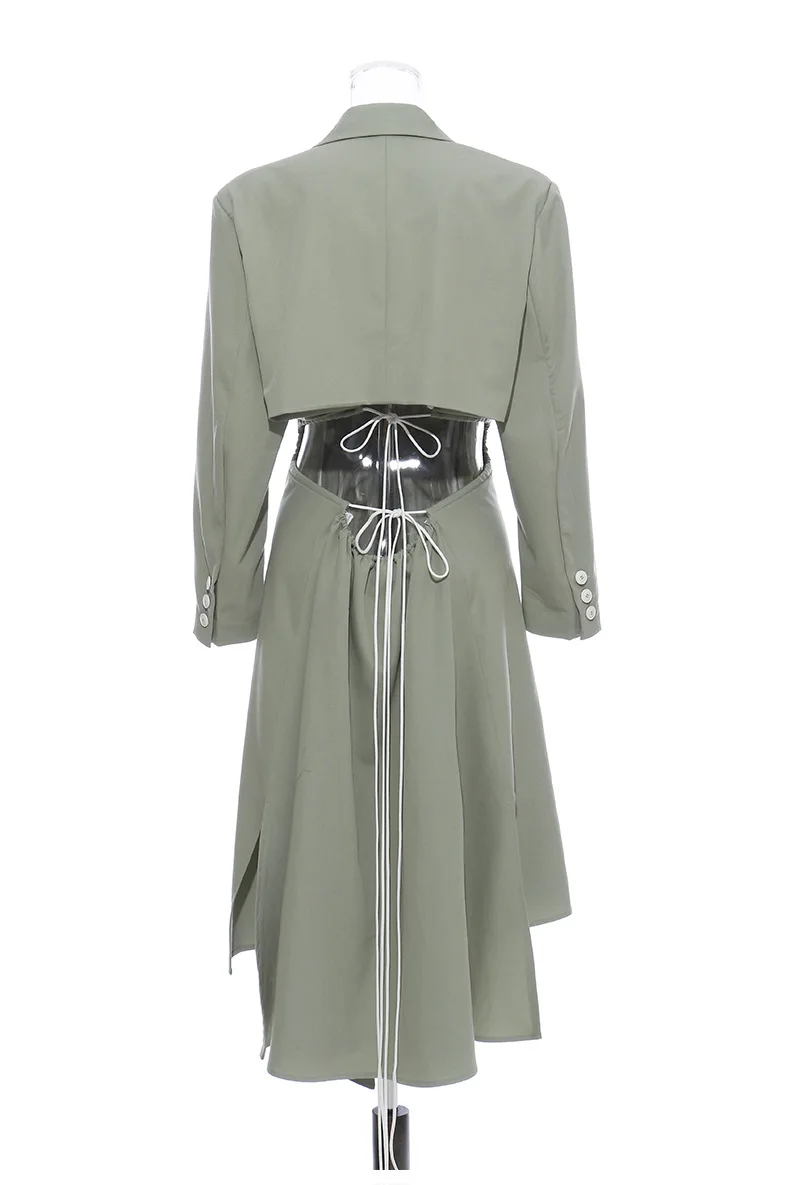 fall 2021 women clothes fashion designer pointed collar back hollow out Aline  elegant women office dresses
