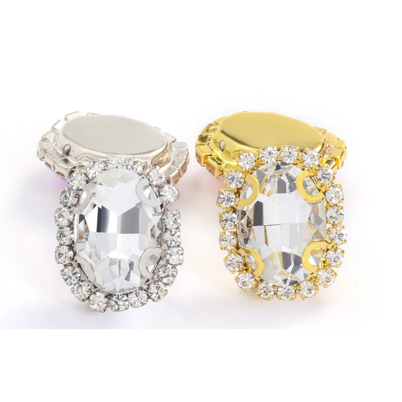 Wholesale Oval Shape Glass DIY Crystal Rhinestone With Cup Chain Claws Pointback Diamond Sew On Stones For garment accessories
