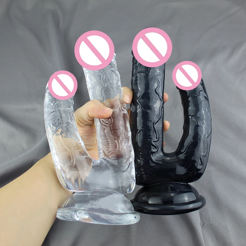 Double-headed jelly crystal transparent and realistic big dildo penis female sex toy