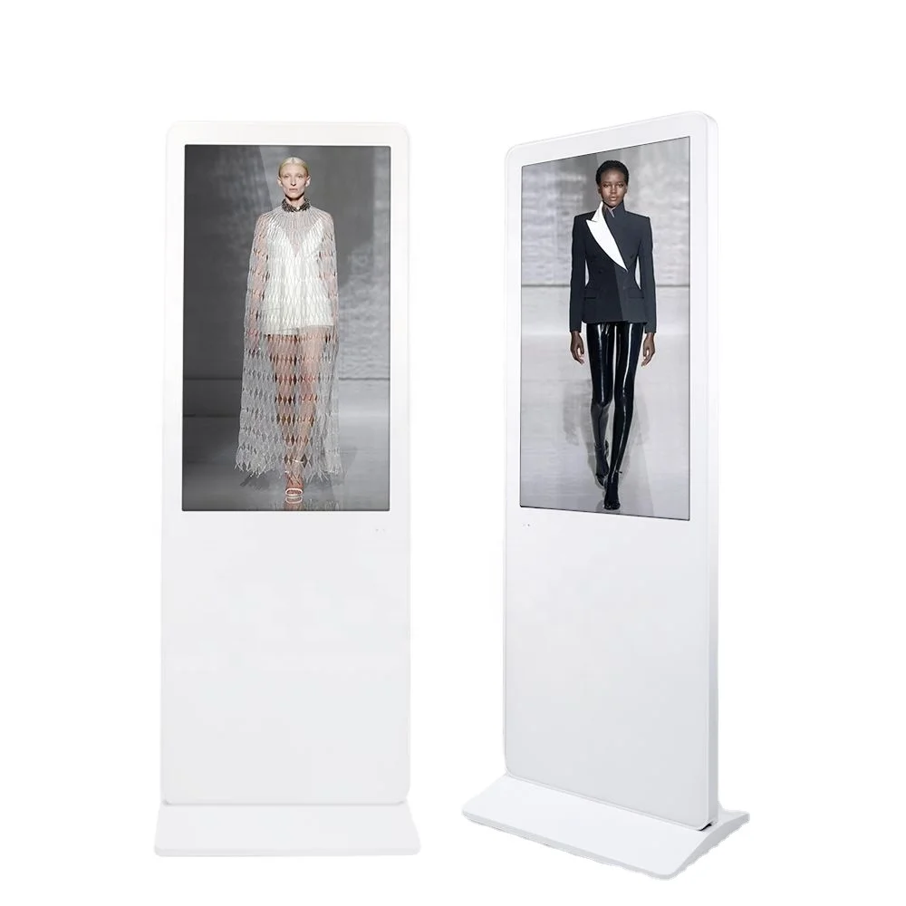 new 43 inch floor standing white metal shell Win operating system capacitive touch screen kiosk advertising digital signage