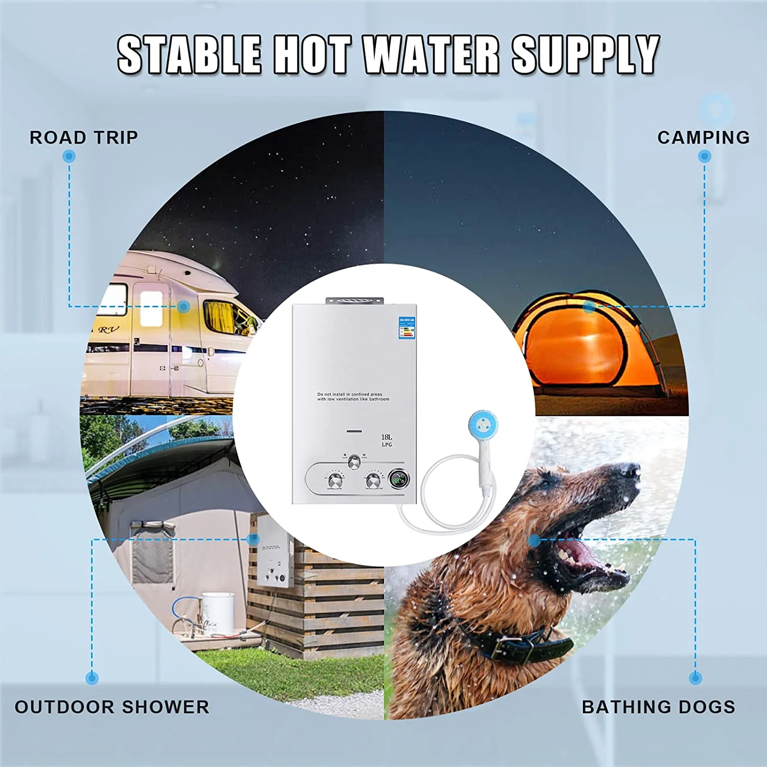 OGMIE Fast Shipping 18L 36KW LPG Water Heater Propane Butane Instant Gas Boiler with Shower Head