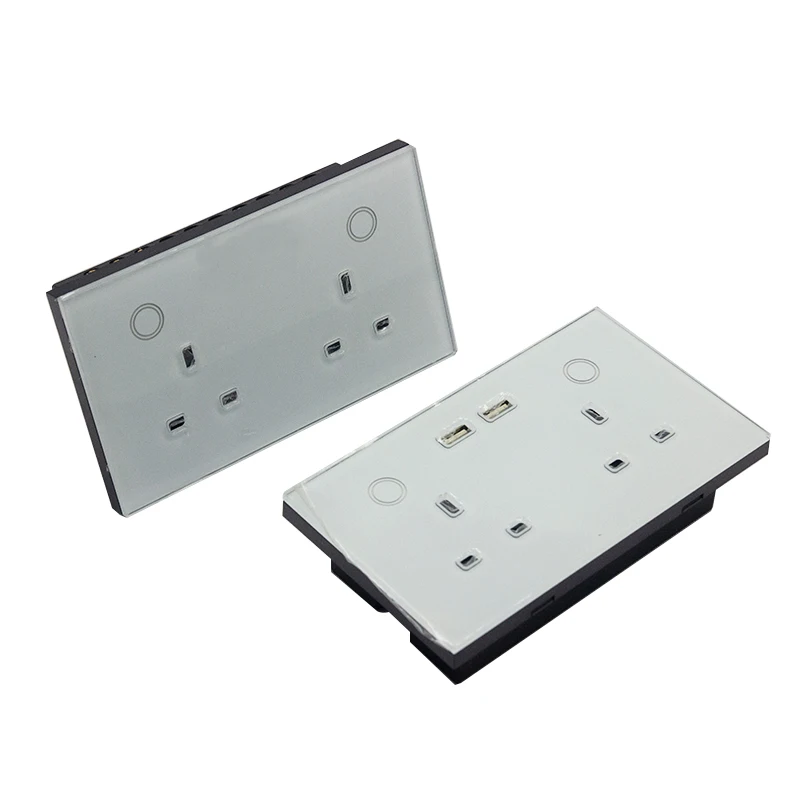 WIFI ZIGBEE 13Amp UK British Wall Socket Tempered Glass Works With Alexa and Google For Smart Home Villa Hotel