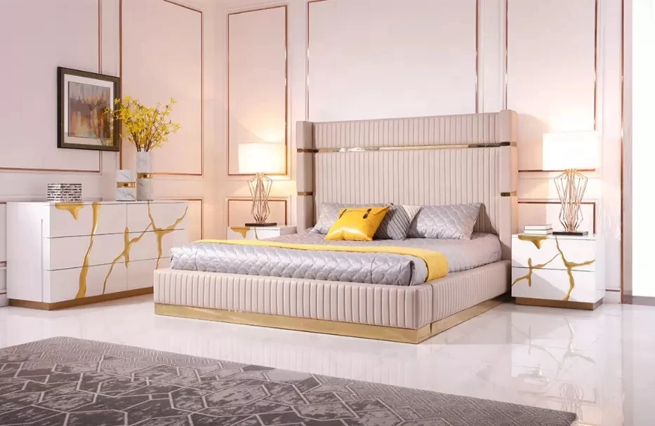 Modrest Aspen  Glam White & Gold Dresser w/ 6 Drawers and  Chest w/ 5 Drawers Light luxury glam Mirrored Furniture Set