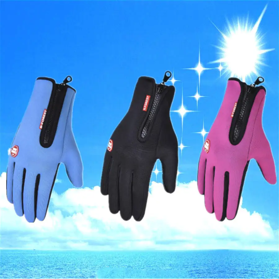 Cycling zipper sports winter windproof warm fleece mountaineering ski gloves