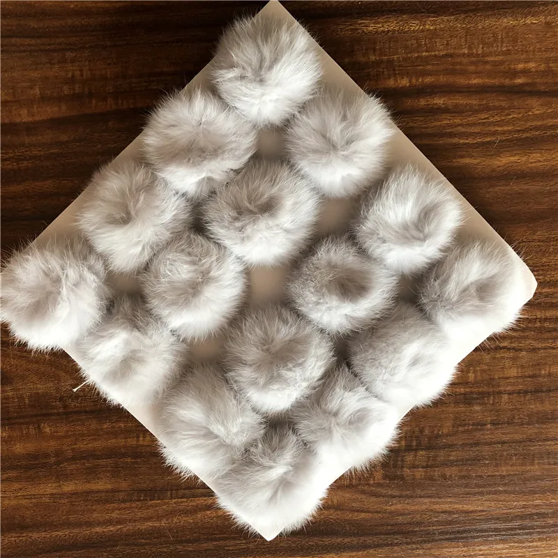 Fluffy 8cm rabbit fur ball natural fur pom poms for Beanie hat