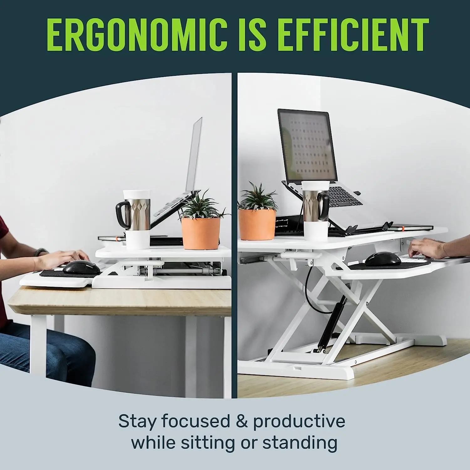 Gastac Ergonomic Desk Rise Adjustable Height Sit to Stand Up Desk Workstation Standing Desk Converter for Office Computer Laptop