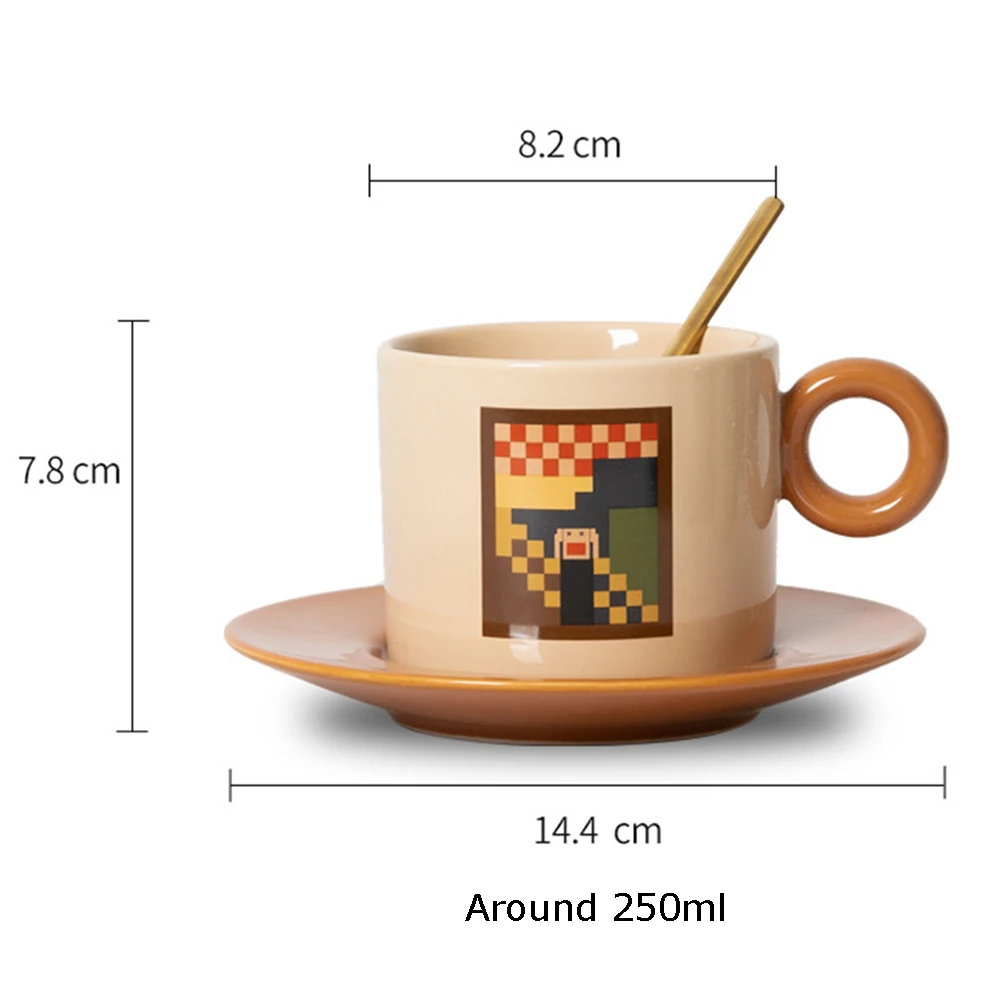 New 250ml Hot Selling Handmade Ceramic Art Cup and Saucer Set Exquisite Pixel Pottery Mug Plates for Gifts