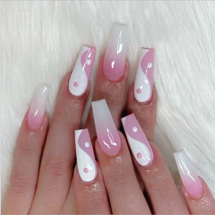 Naixi wholesale custom luxury long Oval Pink Peach art false Nail full cover press on artificial fingerNails tips supplies