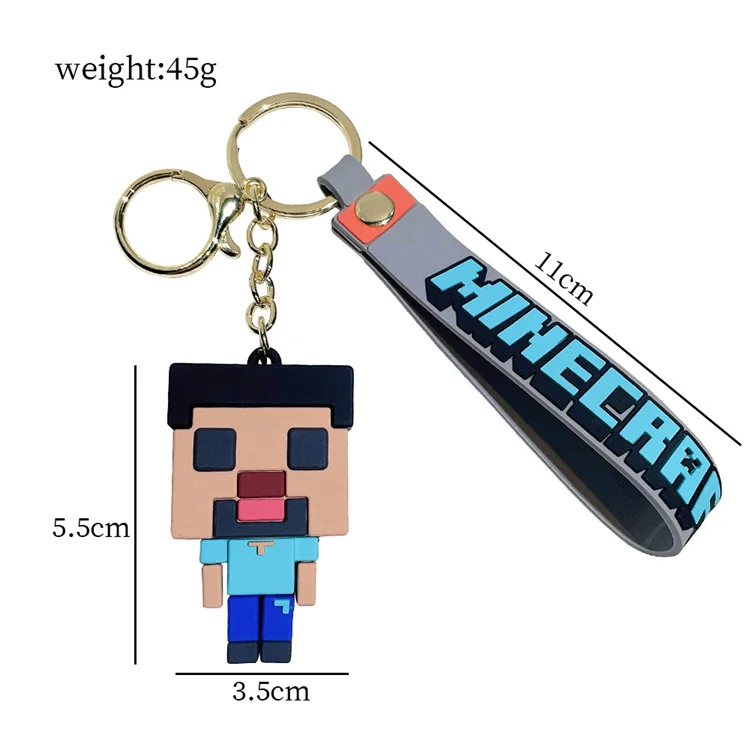 3D PVC Building block dolls My World Keychain Rubber Anime Character Cartoon Figure KeyChain Accessories Car ornaments