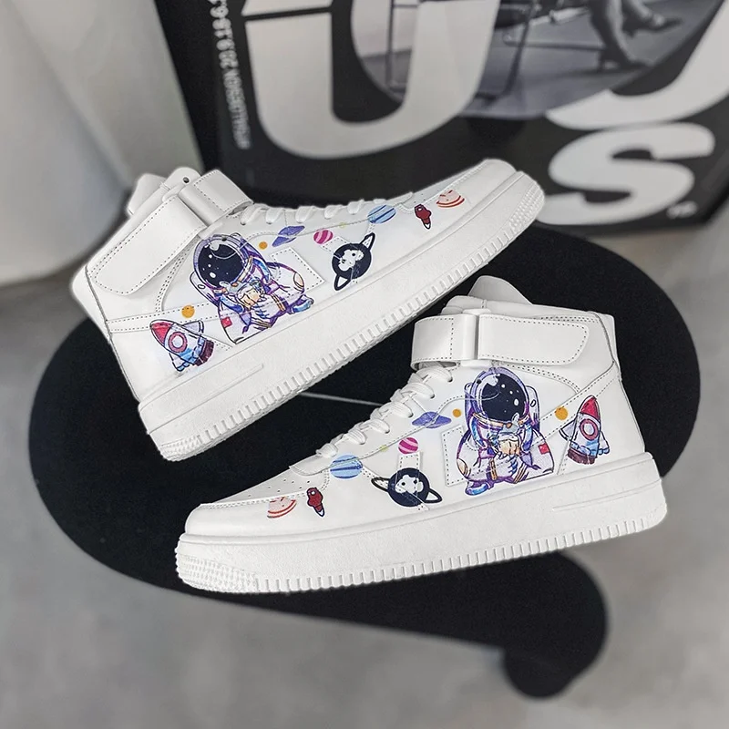 Hot Selling Thick-Soled Basketball Style Shoes Personalized Casual Round Toe Front Lace-Up High-Top Sneakers