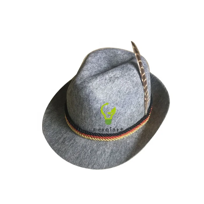 Adult unisex Swiss German Alpine Bavarian Oktoberfest Felt Hat Cap with Feathers