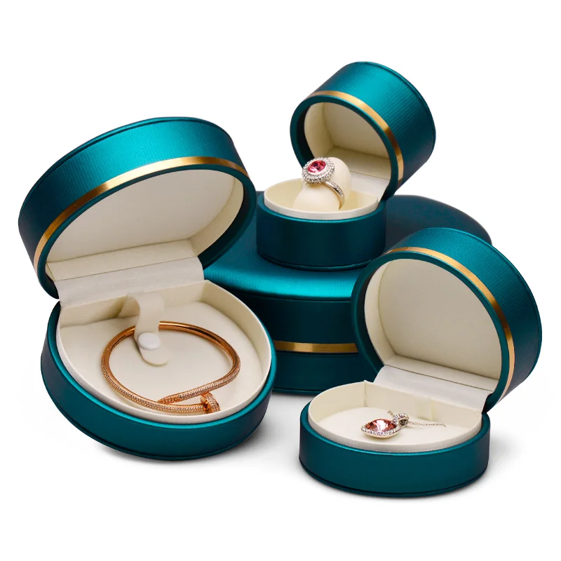 High-end leather round jewelry box, exquisite gold rim bracelet pendant jewelry storage box