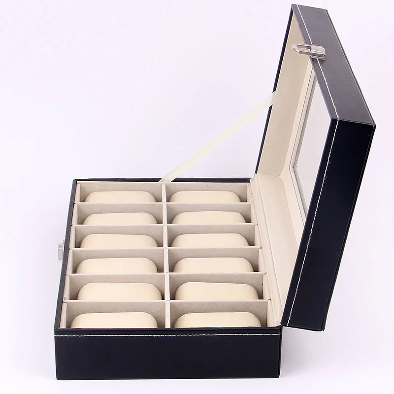 
Wholesale leather watch box 12 grids for gift luxury brand watches storage cases 