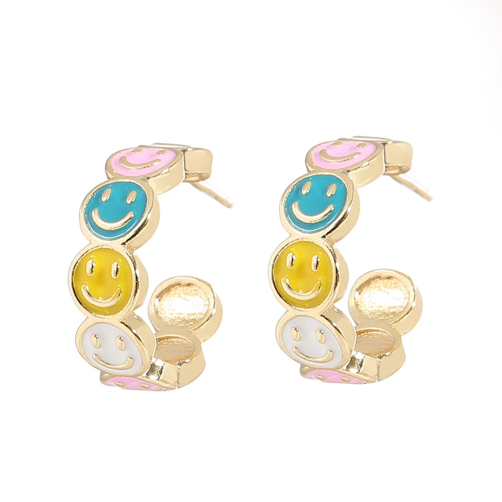 Korean Style Cute Earrings Colorful Happy Smiley Face Stud Earrings for Teen Girls Women